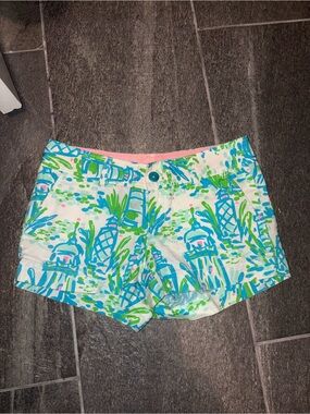 Lilly Pulitzer Walsh Shorts Blue Green  Print Size 0